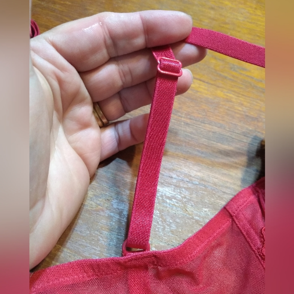 La Senza 2-Piece Red Bra (34B) & Red Lace Garter (Size Medium) - Picture 6 of 15